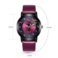 Prema Women Watches Ladies Quartz Watch Shining Bracelet Purple Leather Strap Wristwatches